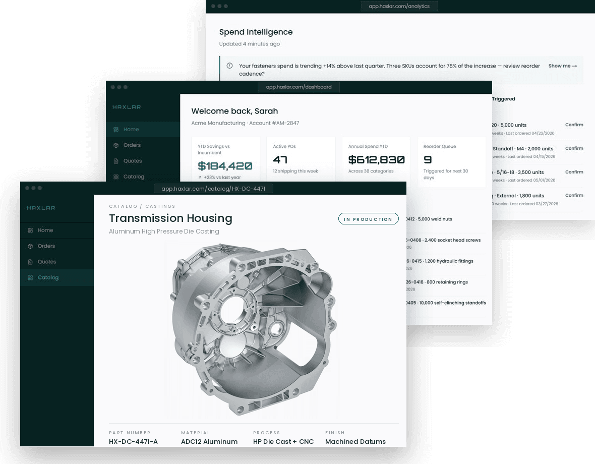 Haxlar platform: Spend Intelligence, Account Dashboard, and account stats at a glance
